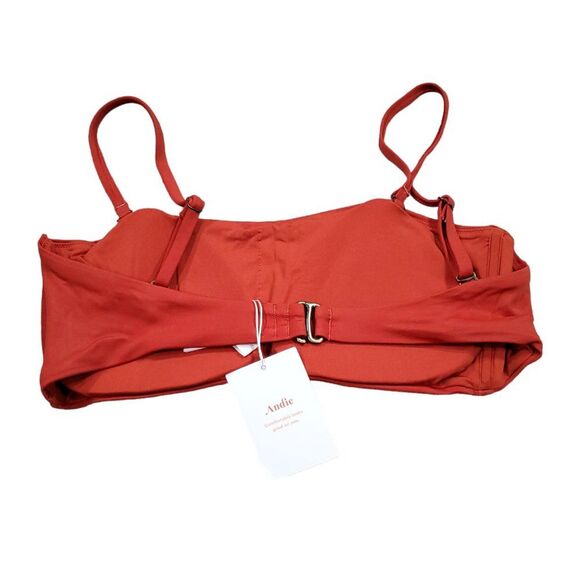 Andie Swim Bora Bora Bandeau Bikini Top Size Large Lined Padded Red Chili Pepper - Picture 2 of 6
